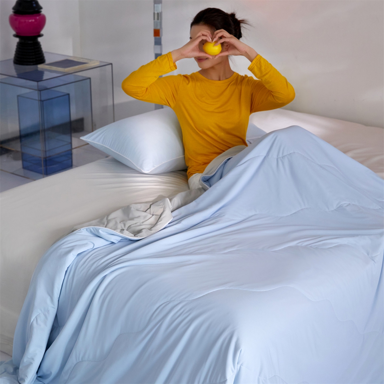 91家纺网 家纺一手货源 找家纺 头等舱 2026新款3.0版凉感A类锦氨（160克）20大豆抗菌夏被（配礼盒）典雅蓝+高级灰