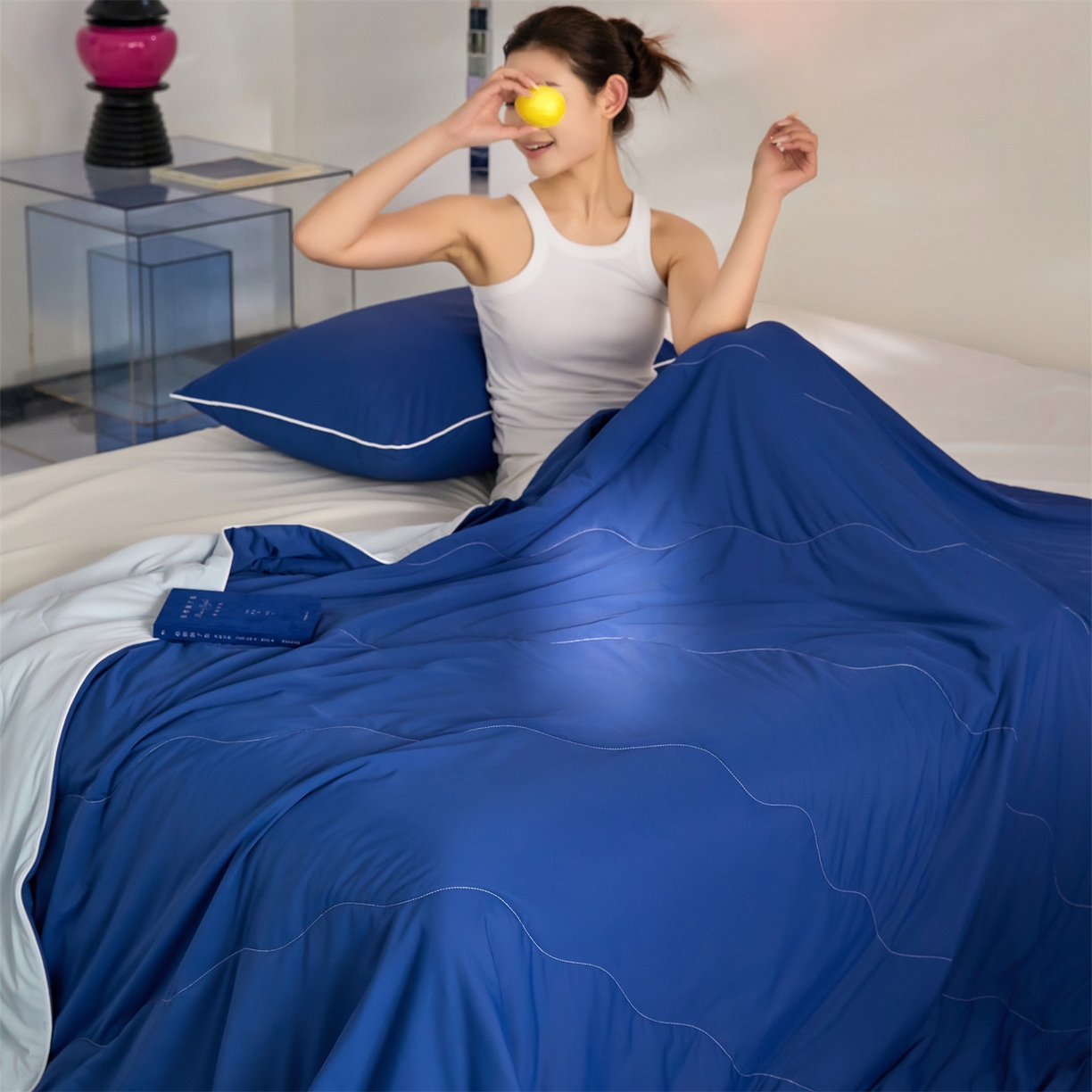 91家纺网 家纺一手货源 找家纺 头等舱 2026新款3.0版凉感A类锦氨（160克）20大豆抗菌夏被（配礼盒）深蓝+浅灰蓝