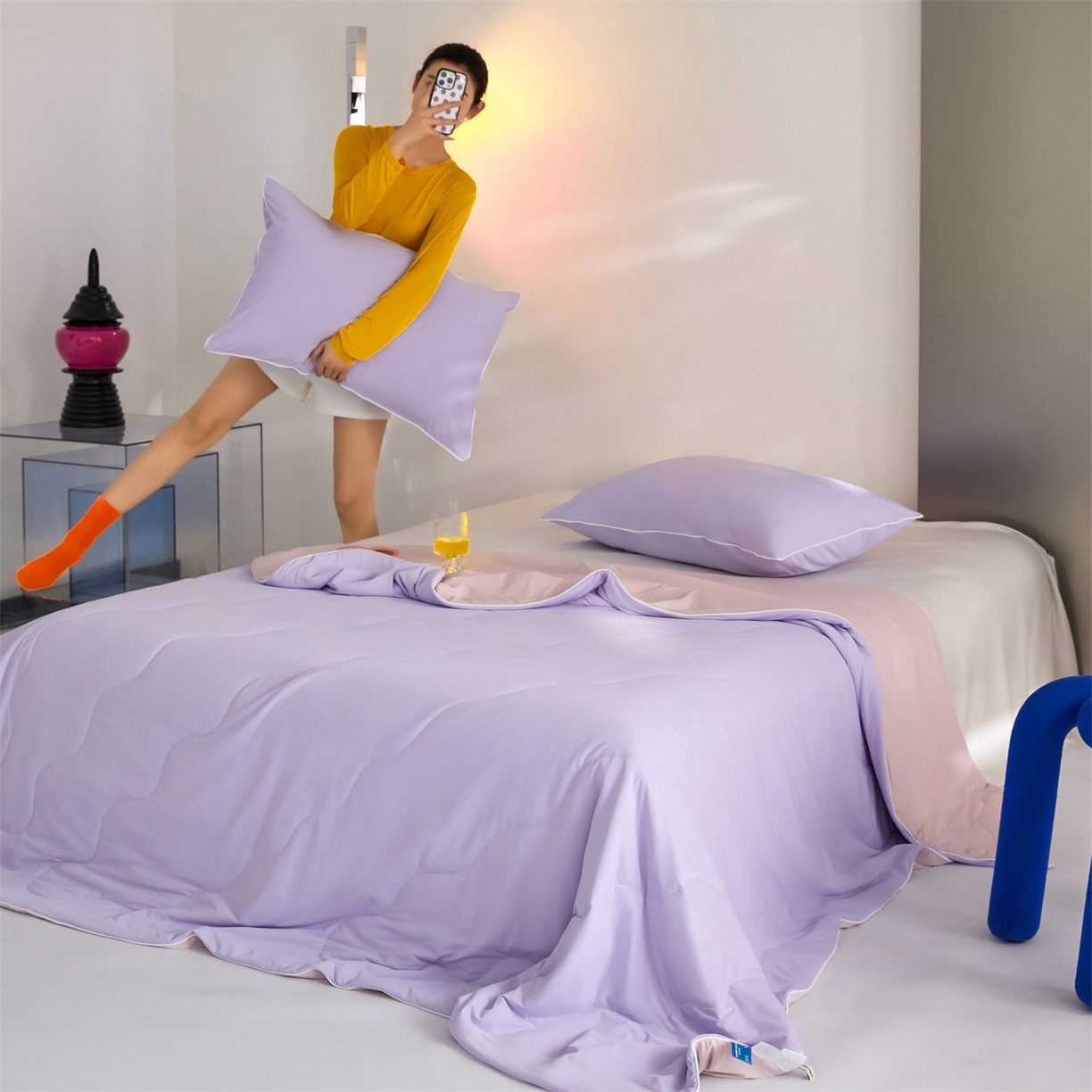 91家纺网 家纺一手货源 找家纺 头等舱 2026新款3.0版凉感A类锦氨（160克）20大豆抗菌夏被（配礼盒）优雅紫+浅豆沙