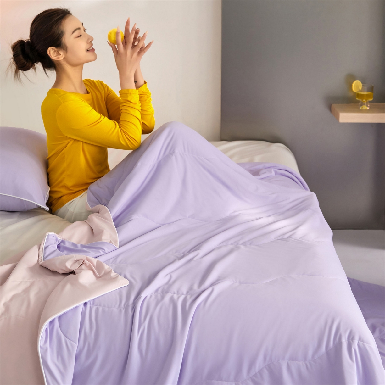 91家纺网 家纺一手货源 找家纺 头等舱 2026新款3.0版凉感A类锦氨（160克）20大豆抗菌夏被（配礼盒）优雅紫+浅豆沙
