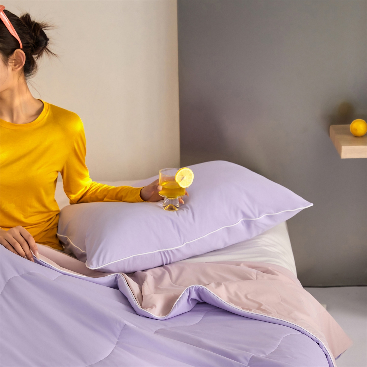 91家纺网 家纺一手货源 找家纺 头等舱 2026新款3.0版凉感A类锦氨（160克）20大豆抗菌夏被（配礼盒）优雅紫+浅豆沙