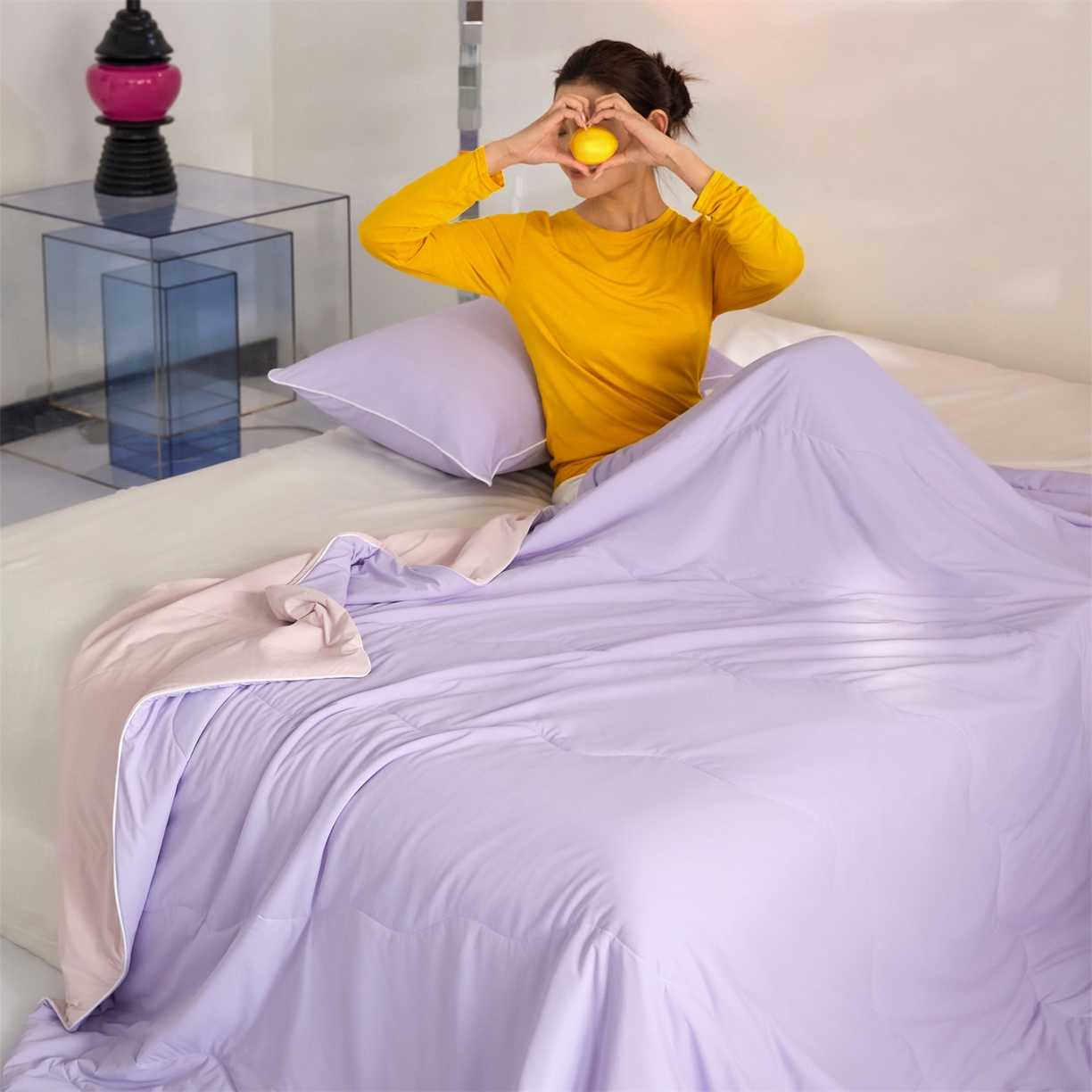 91家纺网 家纺一手货源 找家纺 头等舱 2026新款3.0版凉感A类锦氨（160克）20大豆抗菌夏被（配礼盒）优雅紫+浅豆沙