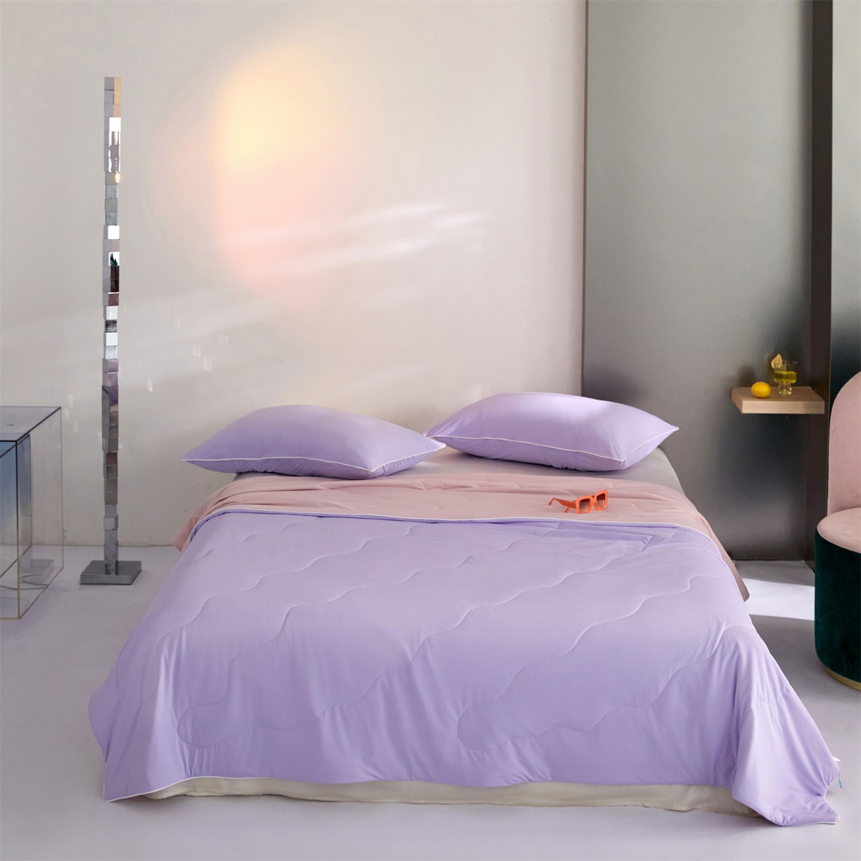 91家纺网 家纺一手货源 找家纺 头等舱 2026新款3.0版凉感A类锦氨（160克）20大豆抗菌夏被（配礼盒）优雅紫+浅豆沙