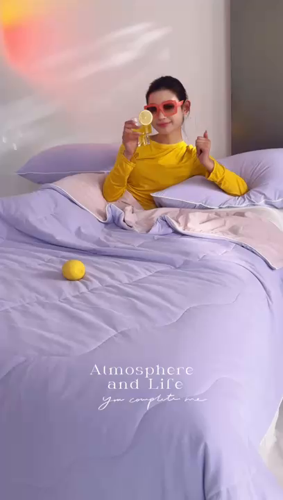 91家纺网 家纺一手货源 找家纺 头等舱 2026新款3.0版凉感A类锦氨（160克）20大豆抗菌夏被（配礼盒）优雅紫+浅豆沙