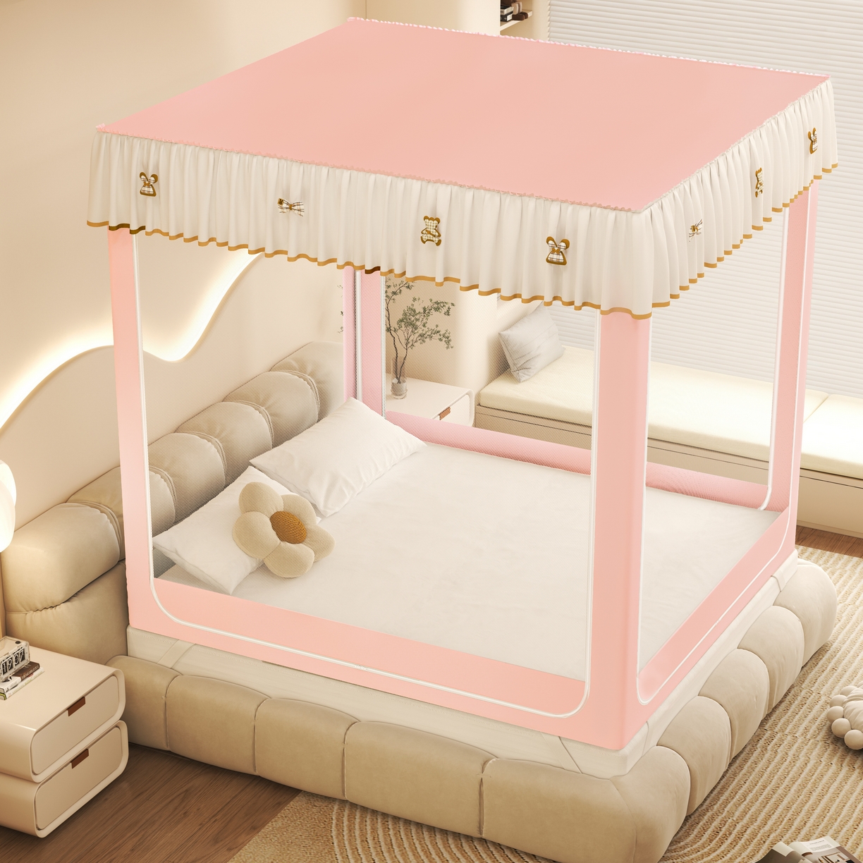 91家纺网 家纺一手货源 找家纺 （总）初心家纺 2026新款DIY防尘顶坐床防摔蚊帐