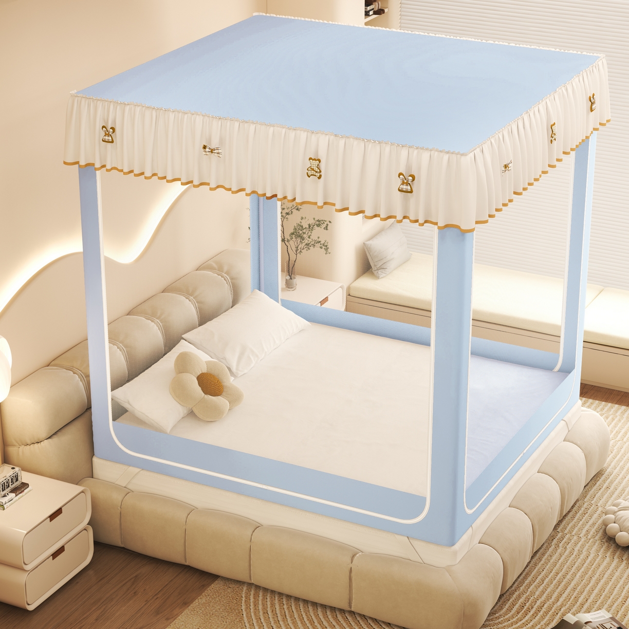 91家纺网 家纺一手货源 找家纺 （总）初心家纺 2026新款DIY防尘顶坐床防摔蚊帐