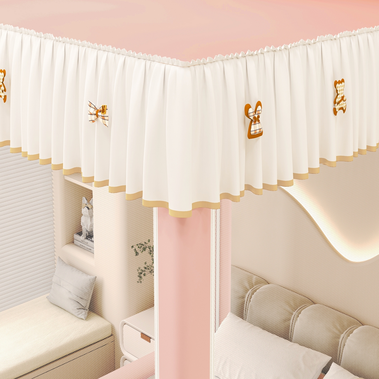 91家纺网 家纺一手货源 找家纺 （总）初心家纺 2026新款DIY防尘顶坐床防摔蚊帐