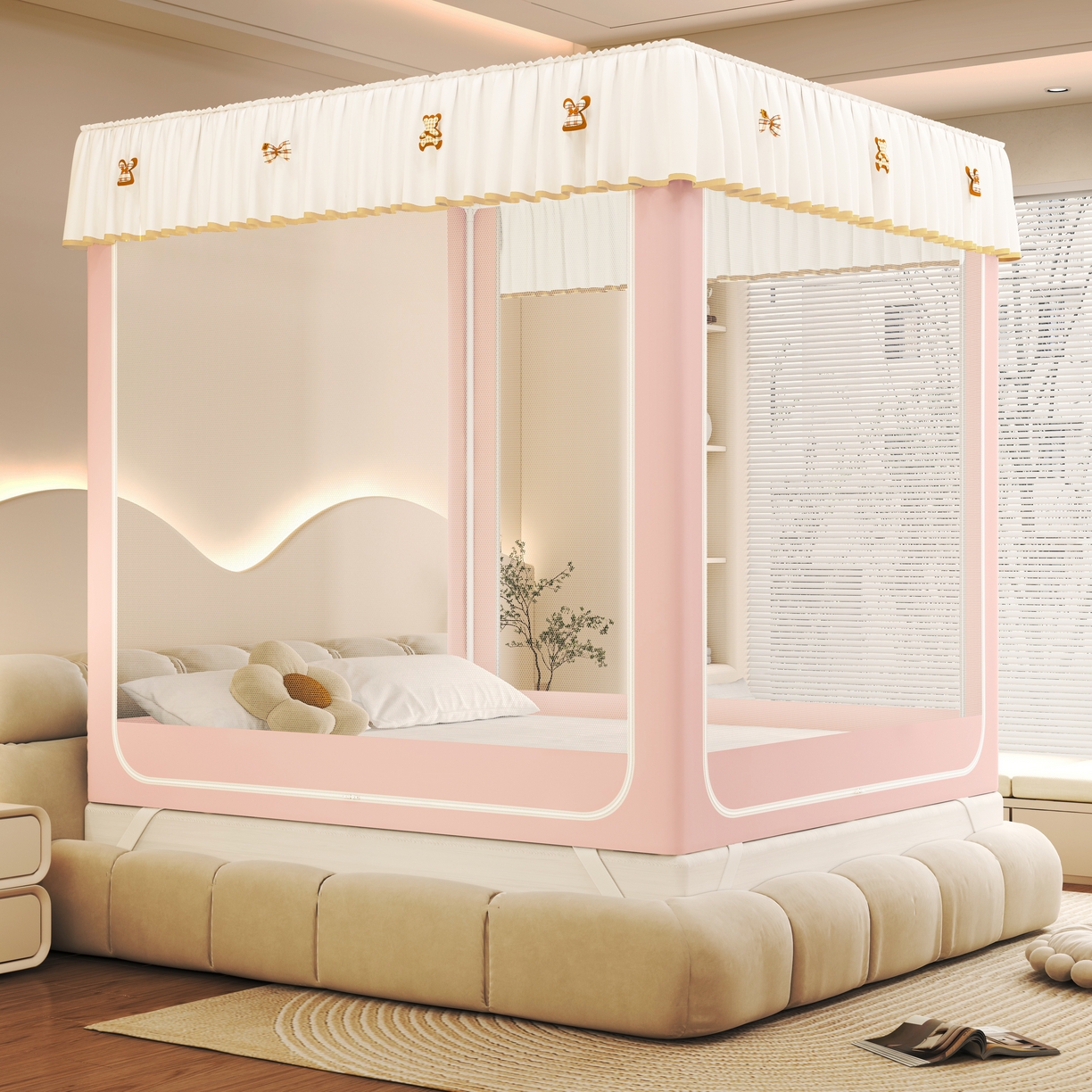 91家纺网 家纺一手货源 找家纺 （总）初心家纺 2026新款DIY防尘顶坐床防摔蚊帐