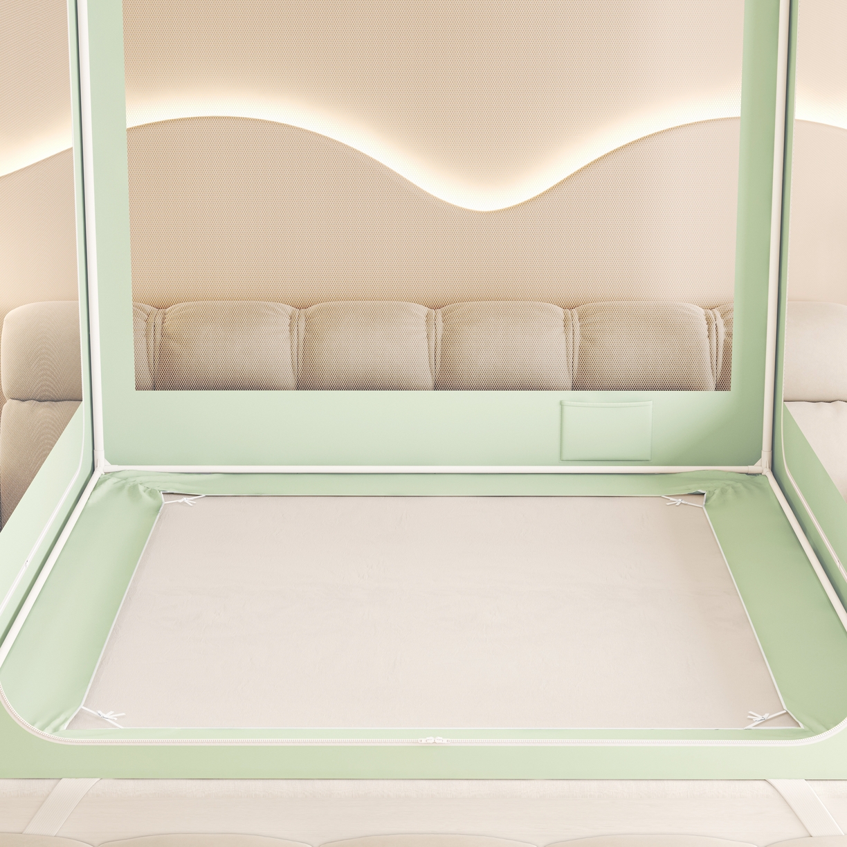 91家纺网 家纺一手货源 找家纺 初心家纺 2026新款DIY防尘顶坐床防摔蚊帐 果绿