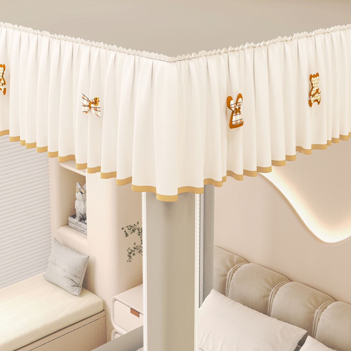 91家纺网 家纺一手货源 找家纺 初心家纺 2026新款DIY防尘顶坐床防摔蚊帐 浅灰