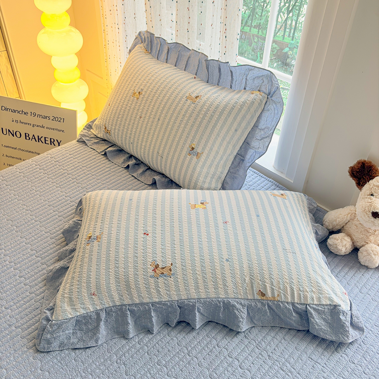 91家纺网 家纺一手货源 找家纺 民新家纺 2026新款泡芙双层纱床盖款四件套 晨光乐园