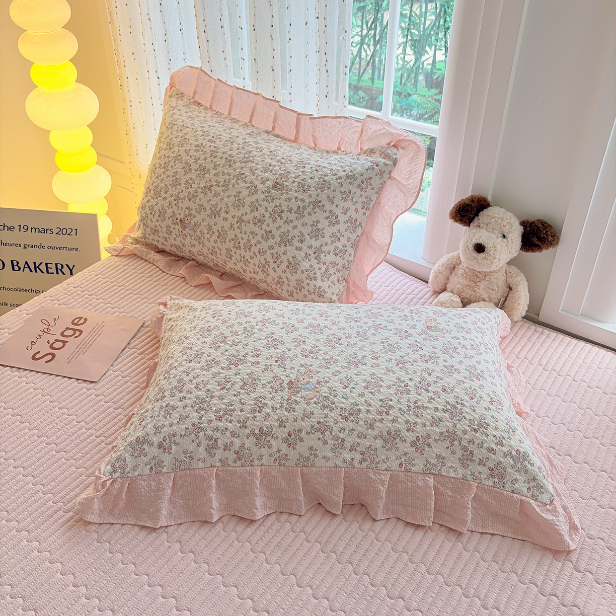 91家纺网 家纺一手货源 找家纺 民新家纺 2026新款泡芙双层纱床盖款四件套 花间密语