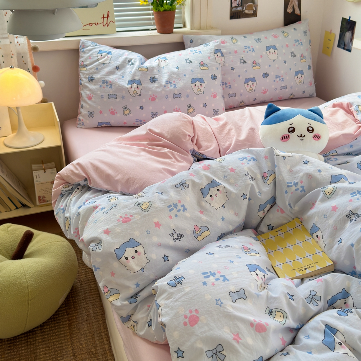 91家纺网 家纺一手货源 找家纺 灿禾家纺（原灿哈家纺）  2026新款<小布袋同款面料>古法水洗棉仿棉高克重云柔棉四件套