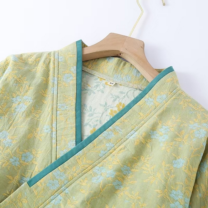 91家纺网 家纺一手货源 找家纺 （总）洛兰沙家居馆 3色复古色织 新中式宫廷风女双层纱纯棉睡衣家居服两件套