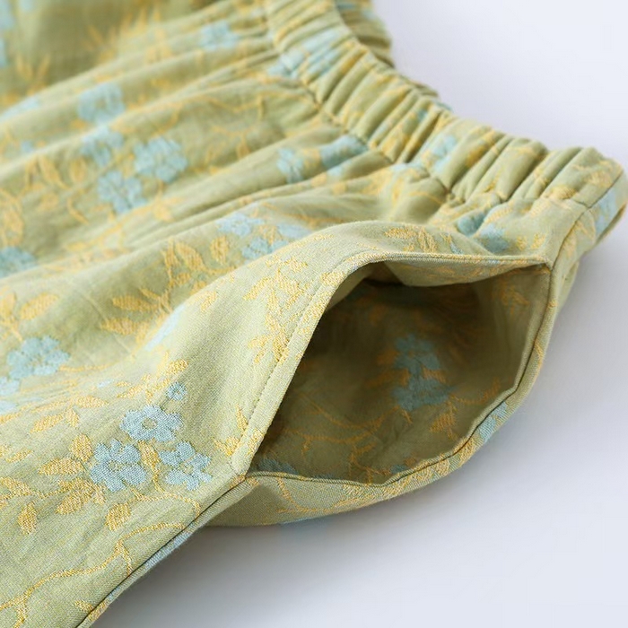 91家纺网 家纺一手货源 找家纺 （总）洛兰沙家居馆 3色复古色织 新中式宫廷风女双层纱纯棉睡衣家居服两件套