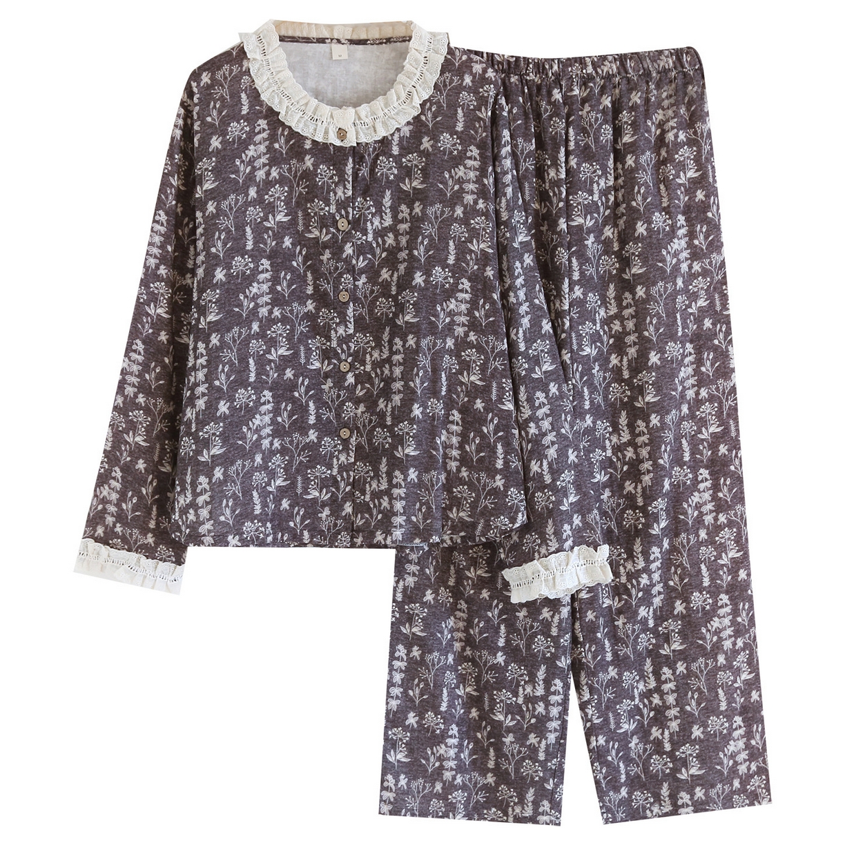 91家纺网 家纺一手货源 找家纺 （总）洛兰沙家居馆 复古印花双层棉纱睡衣女冬款休闲舒适透气宽松长袖家居服套装纯棉