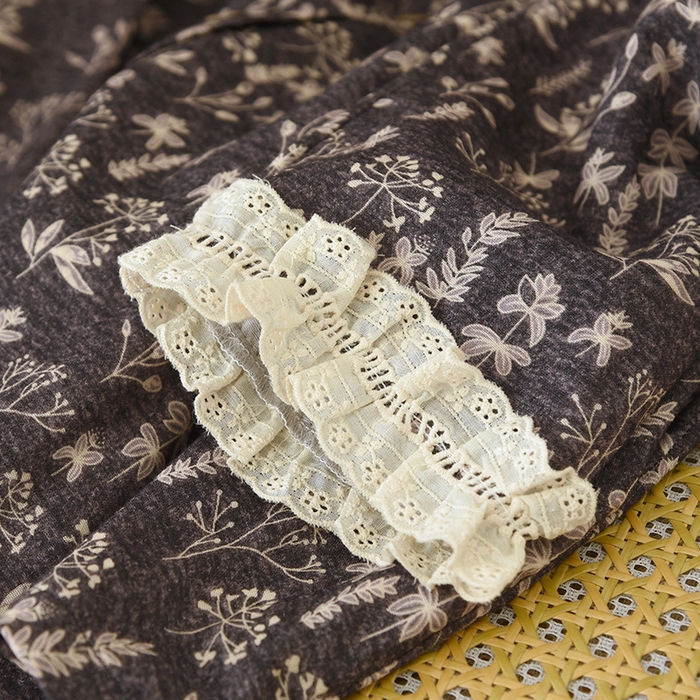 91家纺网 家纺一手货源 找家纺 （总）洛兰沙家居馆 复古印花双层棉纱睡衣女冬款休闲舒适透气宽松长袖家居服套装纯棉