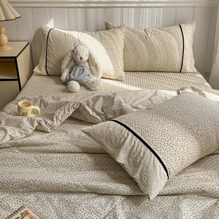 91家纺网 家纺一手货源 找家纺 欧尚 2026新款花边云感棉夏被床盖四件套 春辰绿