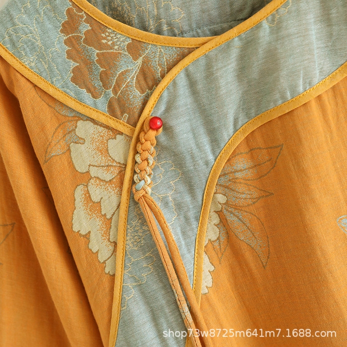 91家纺网 家纺一手货源 找家纺 （总）洛兰沙家居馆 国风新中式提花纯棉棉纱圆领女士睡衣短袖宽松家居服春夏古典风