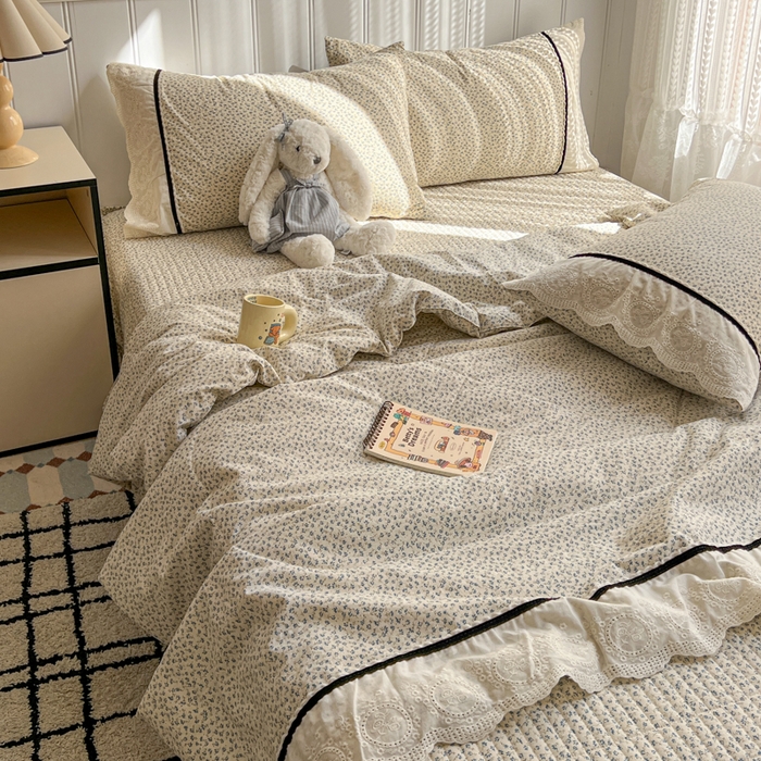 91家纺网 家纺一手货源 找家纺 欧尚 2026新款花边云感棉夏被床盖四件套 春辰绿