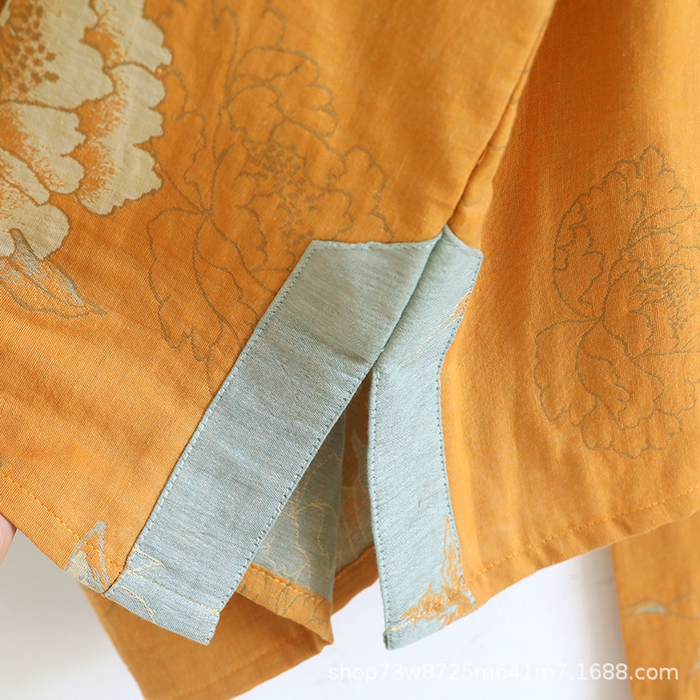 91家纺网 家纺一手货源 找家纺 （总）洛兰沙家居馆 国风新中式提花纯棉棉纱圆领女士睡衣短袖宽松家居服春夏古典风