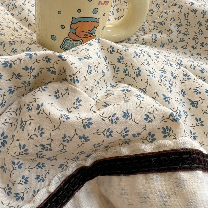 91家纺网 家纺一手货源 找家纺 欧尚 2026新款花边云感棉夏被床盖四件套 春辰绿