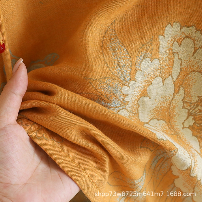 91家纺网 家纺一手货源 找家纺 （总）洛兰沙家居馆 国风新中式提花纯棉棉纱圆领女士睡衣短袖宽松家居服春夏古典风