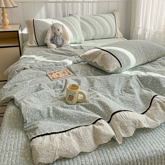 91家纺网 家纺一手货源 找家纺 欧尚 2026新款花边云感棉夏被床盖四件套 朵真