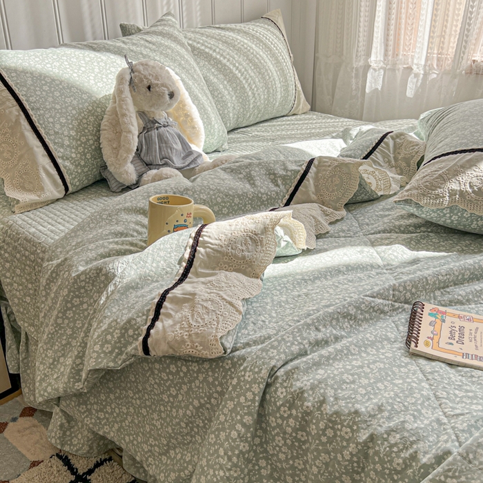 91家纺网 家纺一手货源 找家纺 欧尚 2026新款花边云感棉夏被床盖四件套 朵真