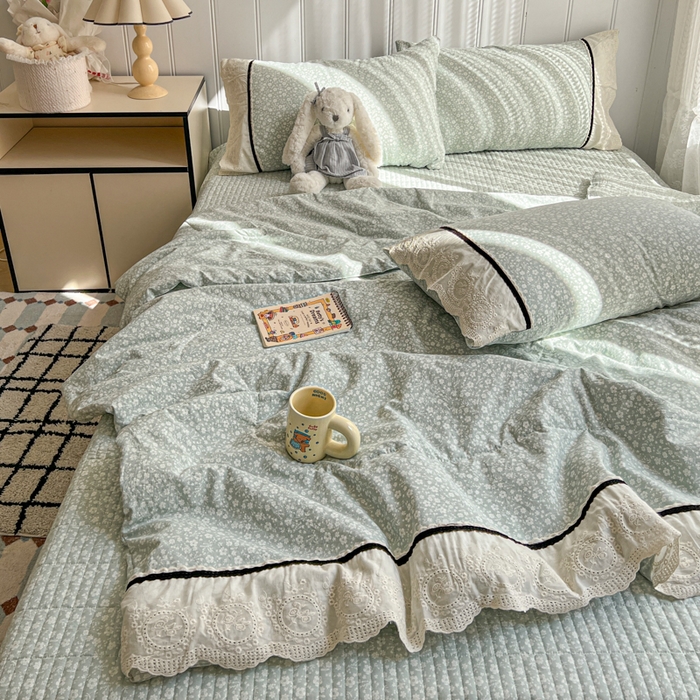 91家纺网 家纺一手货源 找家纺 欧尚 2026新款花边云感棉夏被床盖四件套 朵真