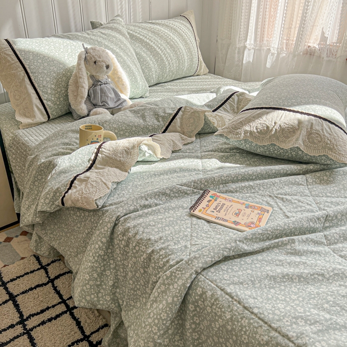 91家纺网 家纺一手货源 找家纺 欧尚 2026新款花边云感棉夏被床盖四件套 朵真