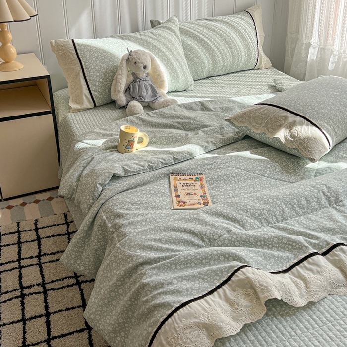 91家纺网 家纺一手货源 找家纺 欧尚 2026新款花边云感棉夏被床盖四件套 朵真