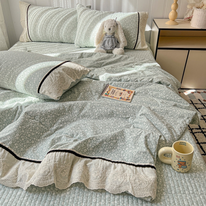 91家纺网 家纺一手货源 找家纺 欧尚 2026新款花边云感棉夏被床盖四件套 朵真
