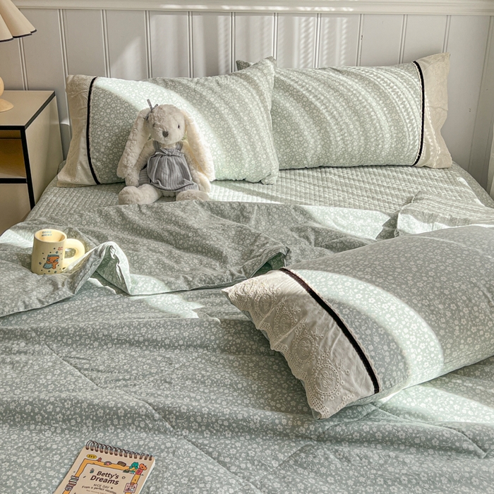 91家纺网 家纺一手货源 找家纺 欧尚 2026新款花边云感棉夏被床盖四件套 朵真