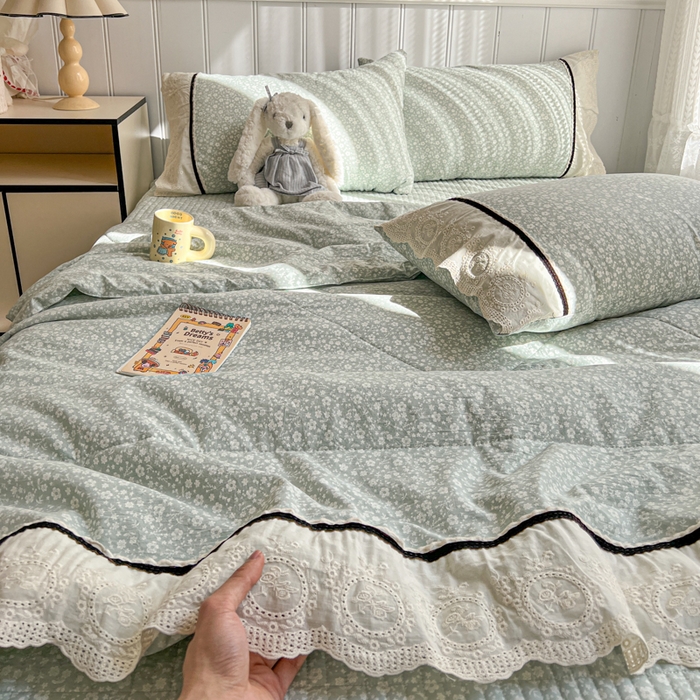 91家纺网 家纺一手货源 找家纺 欧尚 2026新款花边云感棉夏被床盖四件套 朵真