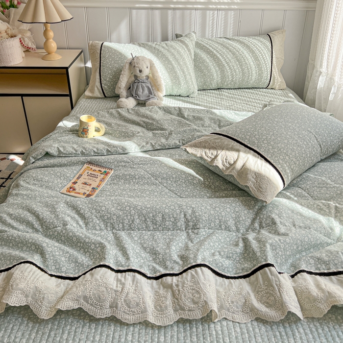 91家纺网 家纺一手货源 找家纺 欧尚 2026新款花边云感棉夏被床盖四件套 朵真