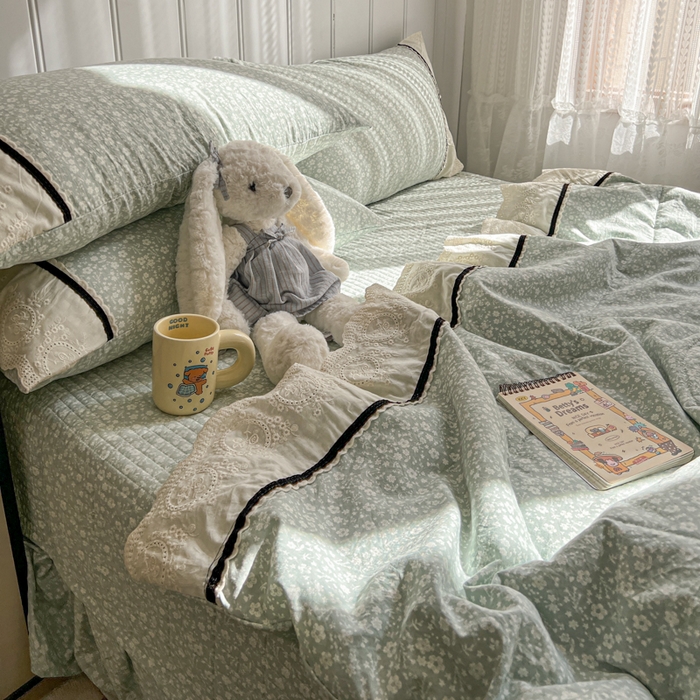 91家纺网 家纺一手货源 找家纺 欧尚 2026新款花边云感棉夏被床盖四件套 朵真