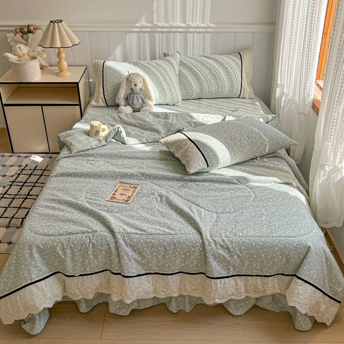 欧尚 2026新款花边云感棉夏被床盖四件套 朵真