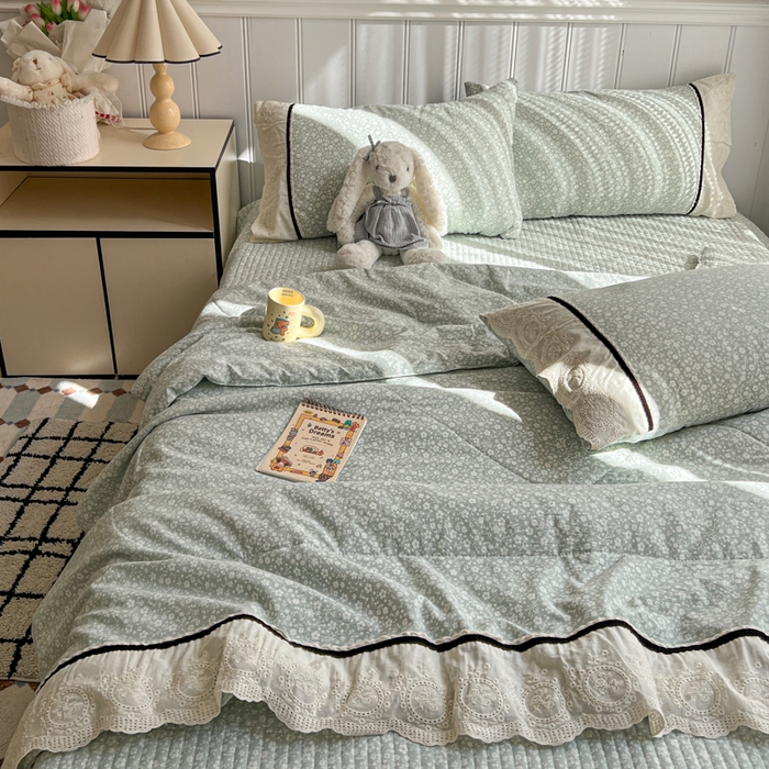 91家纺网 家纺一手货源 找家纺 欧尚 2026新款花边云感棉夏被床盖四件套 朵真