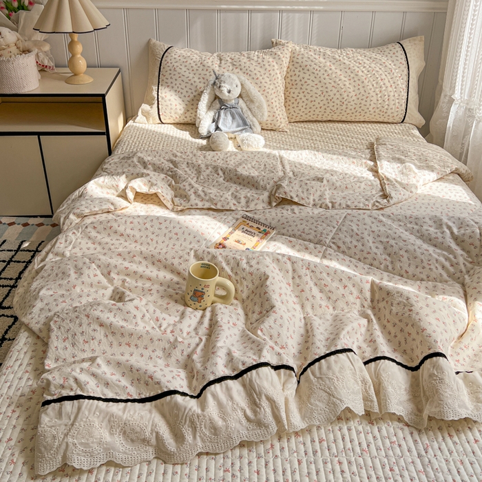 91家纺网 家纺一手货源 找家纺 欧尚 2026新款花边云感棉夏被床盖四件套 绯常