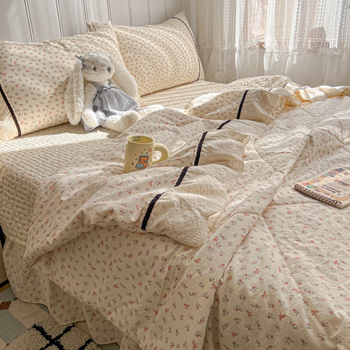 91家纺网 家纺一手货源 找家纺 欧尚 2026新款花边云感棉夏被床盖四件套 绯常