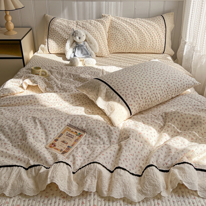 91家纺网 家纺一手货源 找家纺 欧尚 2026新款花边云感棉夏被床盖四件套 绯常