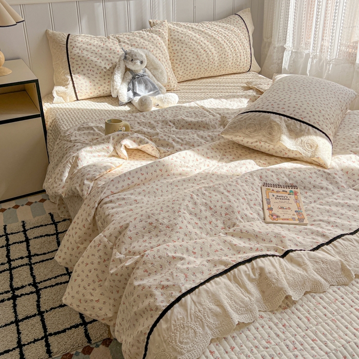 91家纺网 家纺一手货源 找家纺 欧尚 2026新款花边云感棉夏被床盖四件套 绯常
