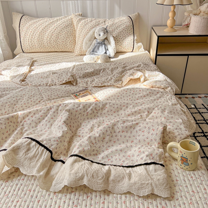 91家纺网 家纺一手货源 找家纺 欧尚 2026新款花边云感棉夏被床盖四件套 绯常