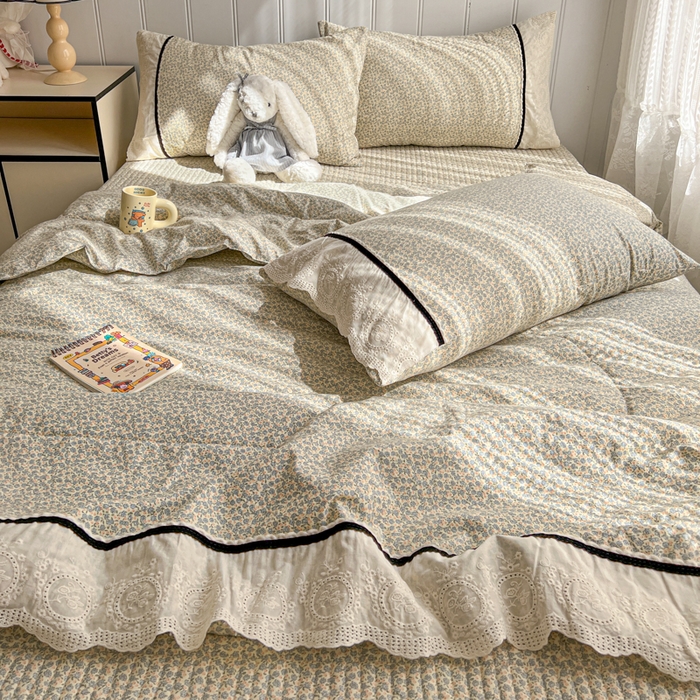 91家纺网 家纺一手货源 找家纺 欧尚 2026新款花边云感棉夏被床盖四件套 利莲