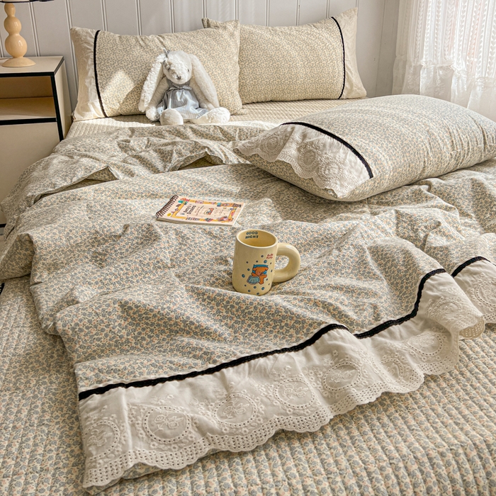 91家纺网 家纺一手货源 找家纺 欧尚 2026新款花边云感棉夏被床盖四件套 利莲