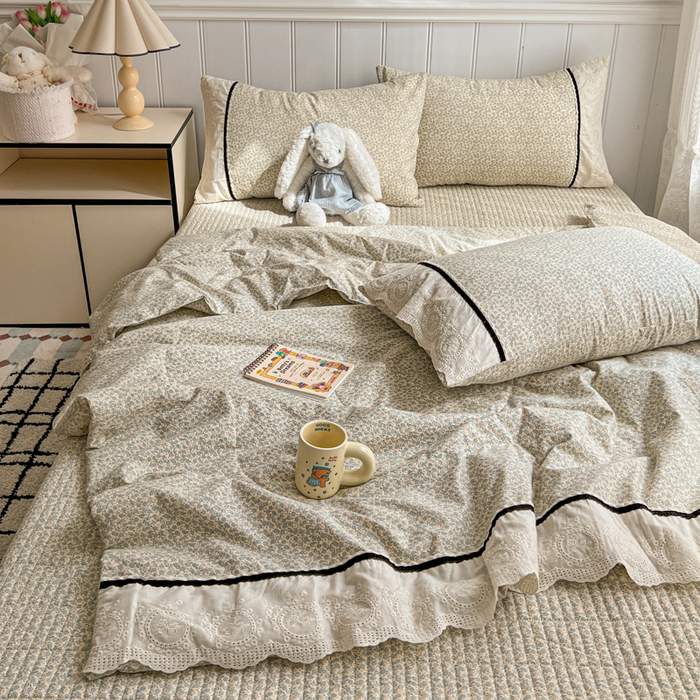 91家纺网 家纺一手货源 找家纺 欧尚 2026新款花边云感棉夏被床盖四件套 利莲