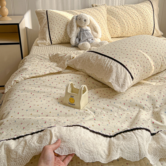 91家纺网 家纺一手货源 找家纺 欧尚 2026新款花边云感棉夏被床盖四件套 密朵