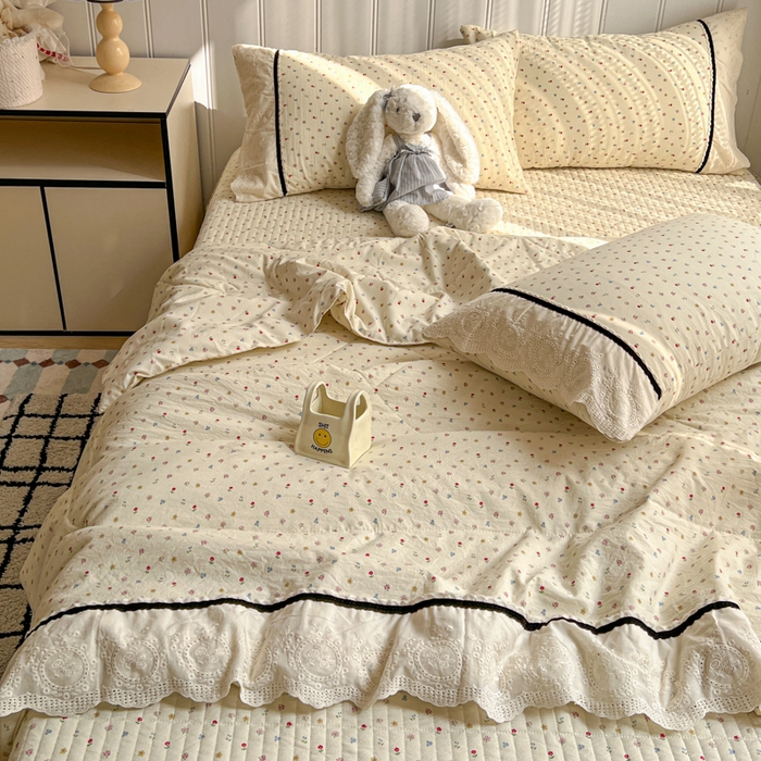 91家纺网 家纺一手货源 找家纺 欧尚 2026新款花边云感棉夏被床盖四件套 密朵