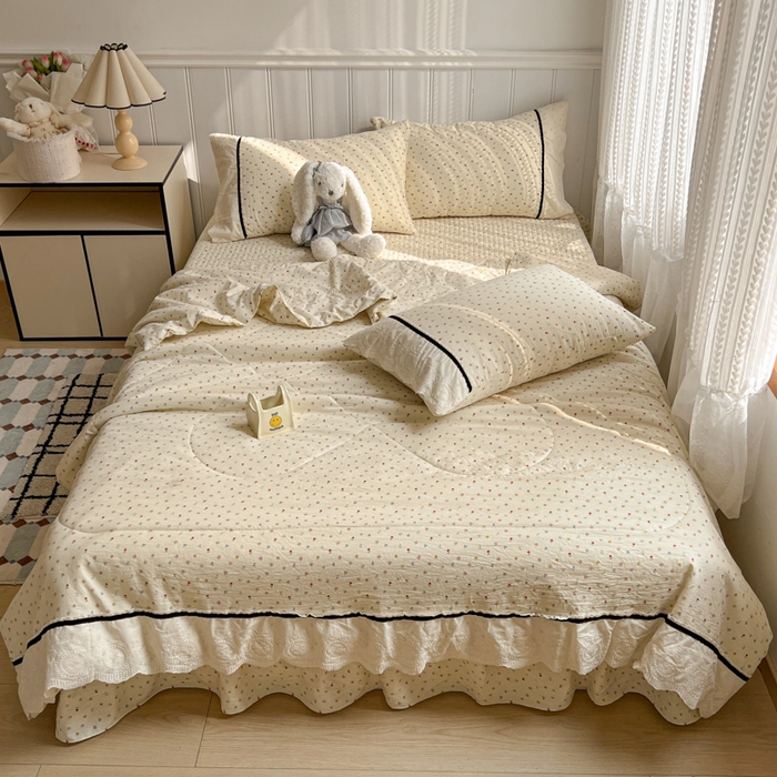 欧尚 2026新款花边云感棉夏被床盖四件套 密朵